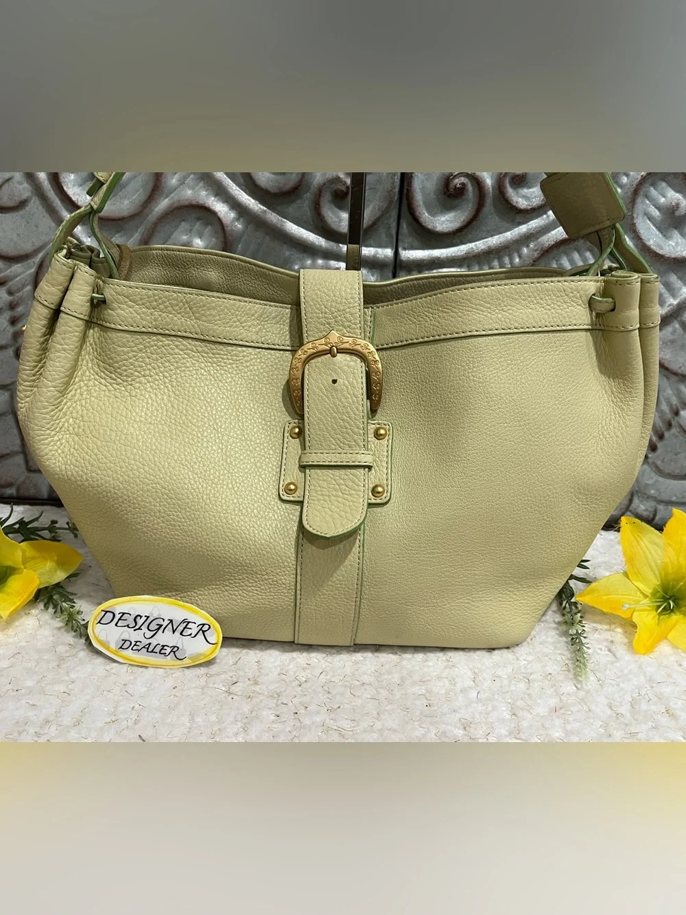 DOONEY & BOURKE  Vintage Pebbled Leather Lime Green Hobo Shoulder Bag
